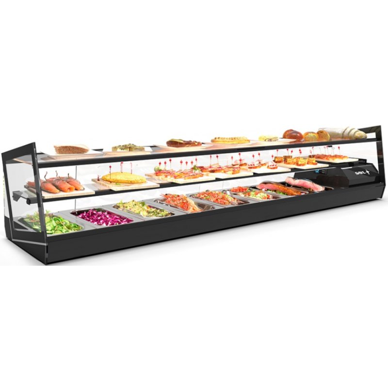 Vitrina refrigerada Kube VCKB8 para hostelería con triple exposición y diseño compacto en cristal