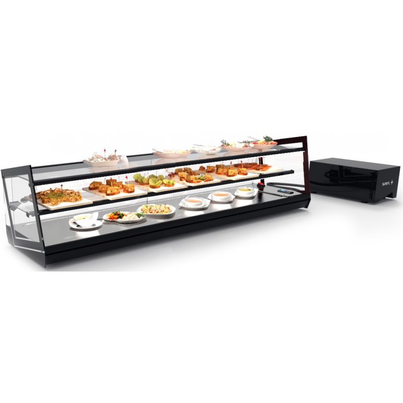 Vitrina refrigerada sobremostrador Kube VCKB6GRP de 132 cm con triple exposición, grupo remoto y cristal templado