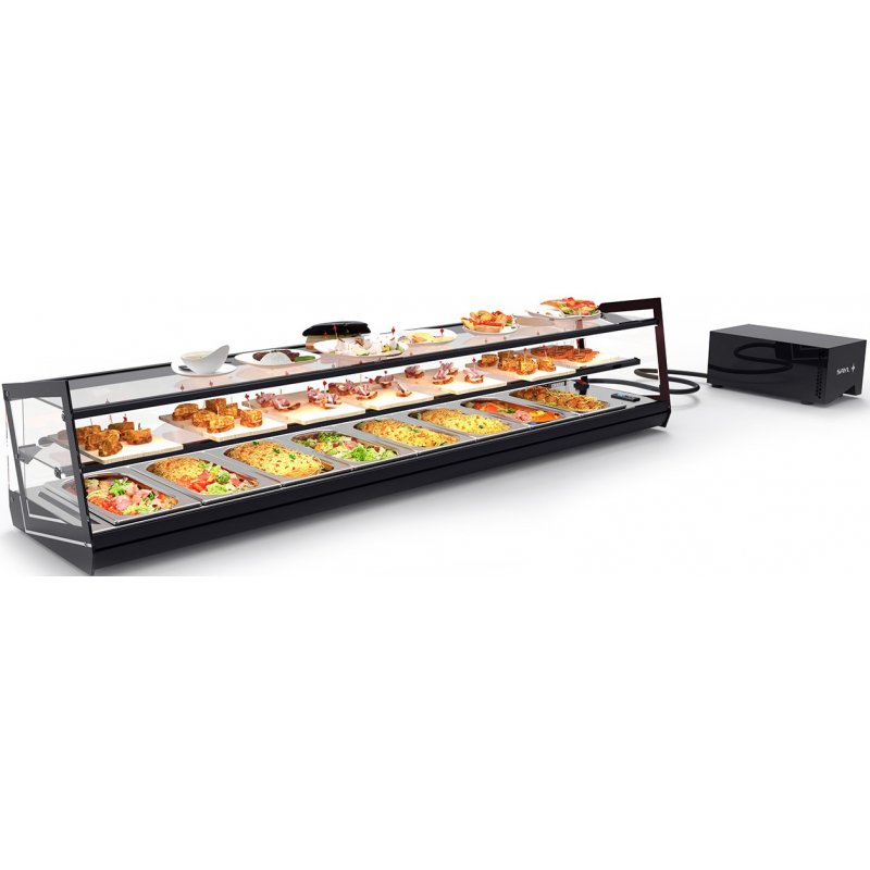 Vitrina refrigerada sobremostrador Kube VCKB8GR de 168 cm con triple exposición, grupo remoto y cristal templado Vitrina refrigerada sobremostrador Kube VCKB8GR de 168 cm con triple exposición, grupo remoto y cristal templado