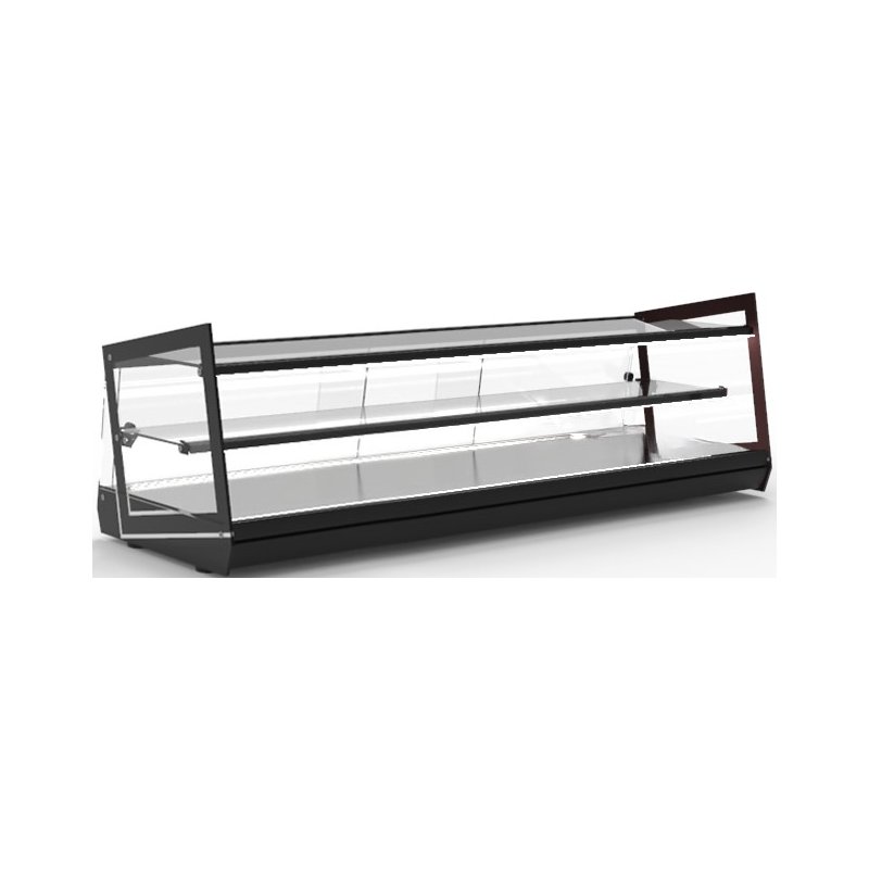 Vitrina neutra sobremostrador NKU6L de 3 niveles en acero inoxidable y cristal templado para exposición profesional