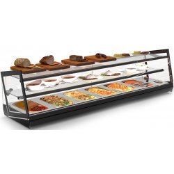 Vitrina caliente de sobremostrador Kube CKU6L de triple exposición con baño maría y diseño de cristal templado