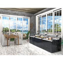 Vitrina refrigerada VX3-N negra para carnes y pescados, doble zona, cristal curvo templado y puertas correderas