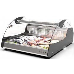 Vitrina refrigerada para carnes y pescados VX2-N negra, doble zona, cristales curvos y puertas correderas