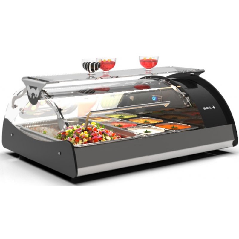 Vitrina refrigerada Maxiself VMX2 negra sobremostrador, cristal curvo templado, autoservicio y estante intermedio Vitrina refrigerada Maxiself VMX2 negra sobremostrador, cristal curvo templado, autoservicio y estante intermedio