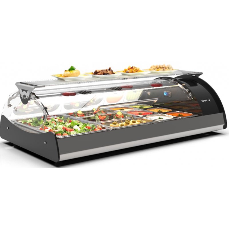 Vitrina refrigerada Maxiself VMX3 negra sobremostrador, cristal curvo templado, autoservicio y estante intermedio Vitrina refrigerada Maxiself VMX3 negra sobremostrador, cristal curvo templado, autoservicio y estante intermedio
