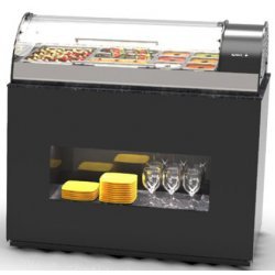 Vitrina refrigerada Maxiself VMX3E negra sobremostrador, cristal curvo templado, autoservicio y estante regulable