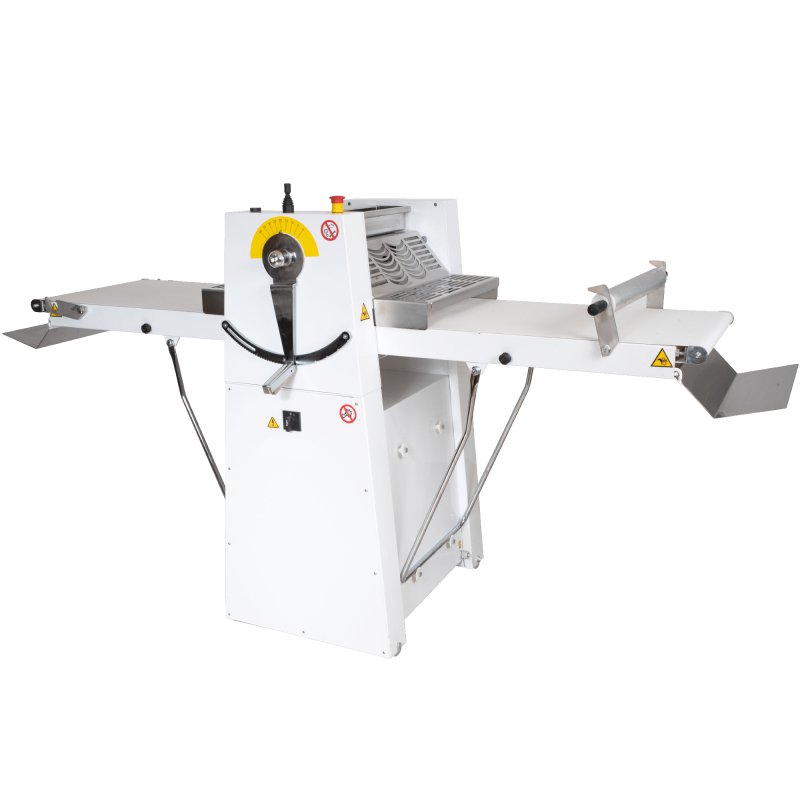 Laminadora de masa extraíble PM500 con cintas de velocidad variable y mesas plegables Laminadora de masa extraíble PM500 con cintas de velocidad variable y mesas plegables