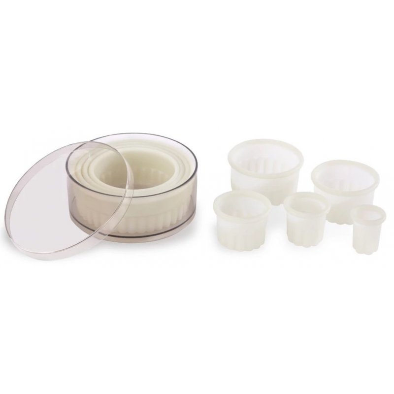 Caja de 9 cortapastas redondos rizados de poliglas