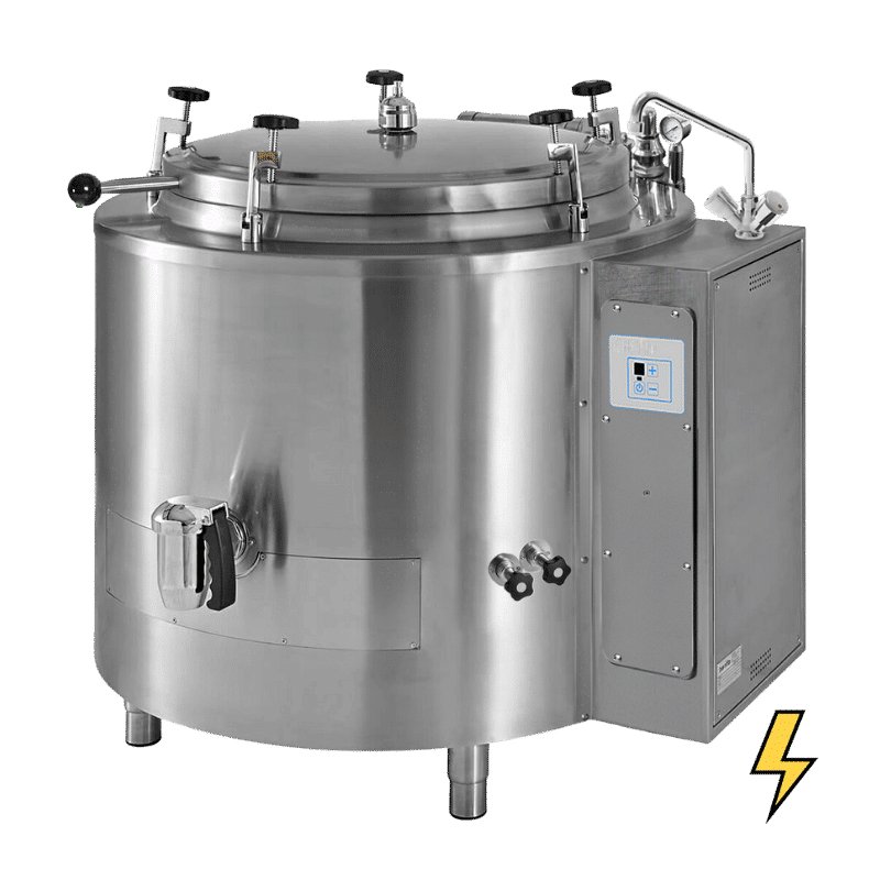 Marmita eléctrica indirecta fija con tapa de autoclave de 160 Litros SCPIA-150EEA