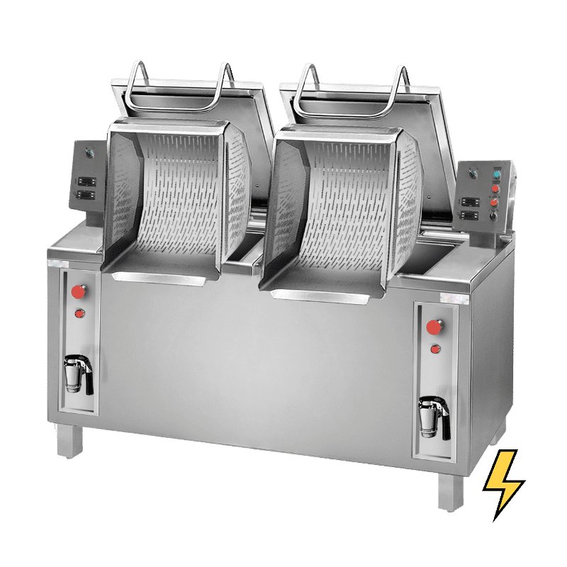 Cocedor de pasta elevable eléctrico para pasta, arroz y legumbres de 150+150 litros CPER2-150 2 cubas