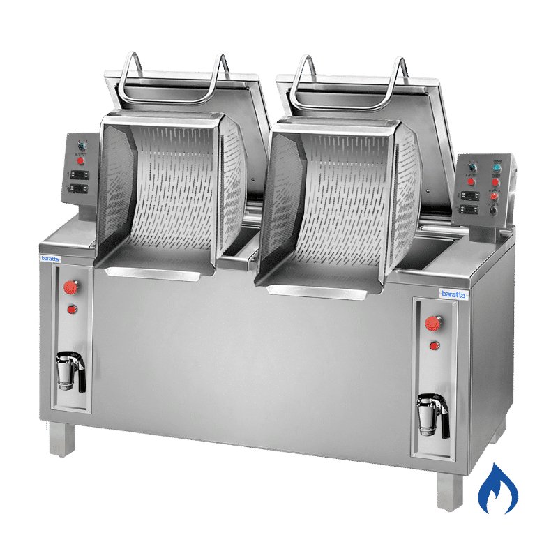 Cocedor de pasta elevable a gas para pasta, arroz y legumbres de 200+200 litros CPGR2-200 2 cubas