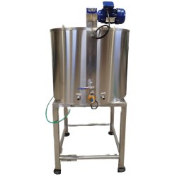 Mini pasteurizadora para leche y quesos de 200 litros con brazo inclinado, panel frontal y reductor de salida Scovali
