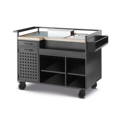 Carro de cócteles profesional con zona de trabajo inox