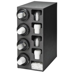 Mueble dispensador de vasos, tapas y pajitas de sobremesa con 4 dispensadores