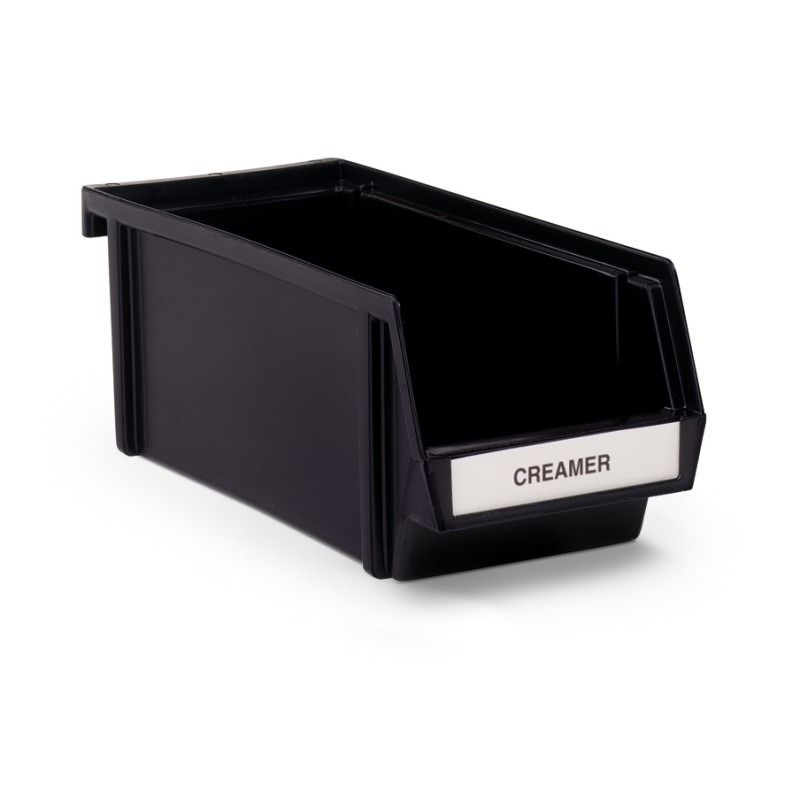 Cubeta dispensadora de autoservicio negra para cubiertos y condimentos