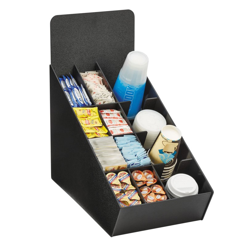 Organizador de sobremesa para vasos, tapas y condimentos con compartimentos ajustables