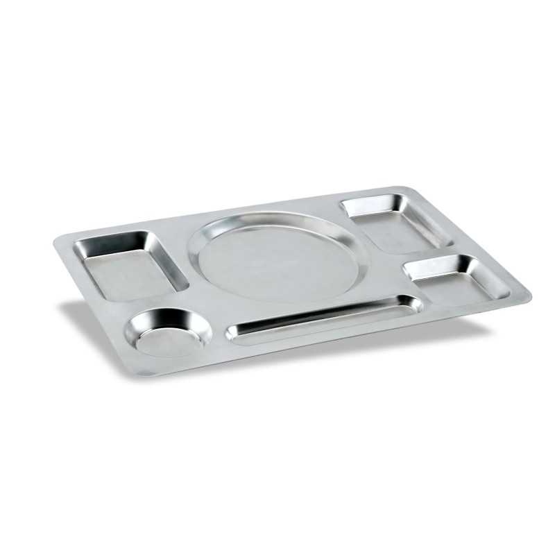 Bandeja de autoservicio de acero inoxidable con 6 compartimentos