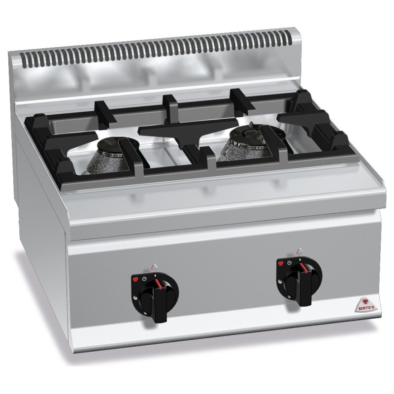 Cocina a gas industrial 2 fuegos High Power de sobremesa Berto's Plus 600