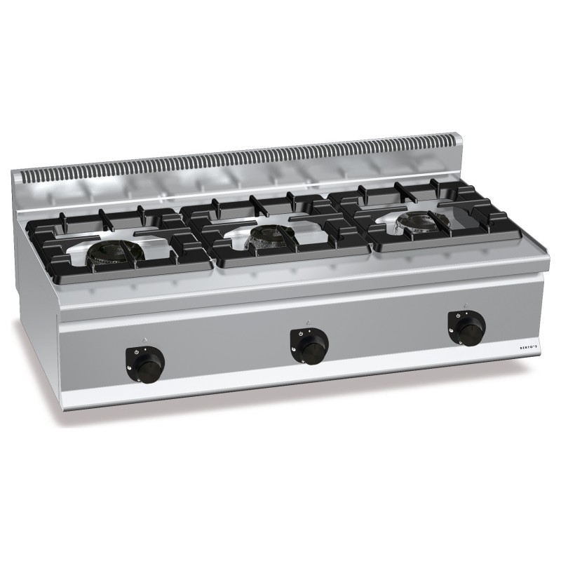 Cocina a gas industrial 3 fuegos High Power de sobremesa Berto's Plus 600