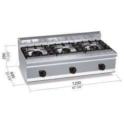 Cocina a gas industrial 3 fuegos High Power de sobremesa Berto's Plus 600