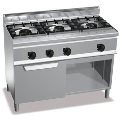 Cocina a gas industrial 3 fuegos High Power con horno GN 1/1 Plus 600