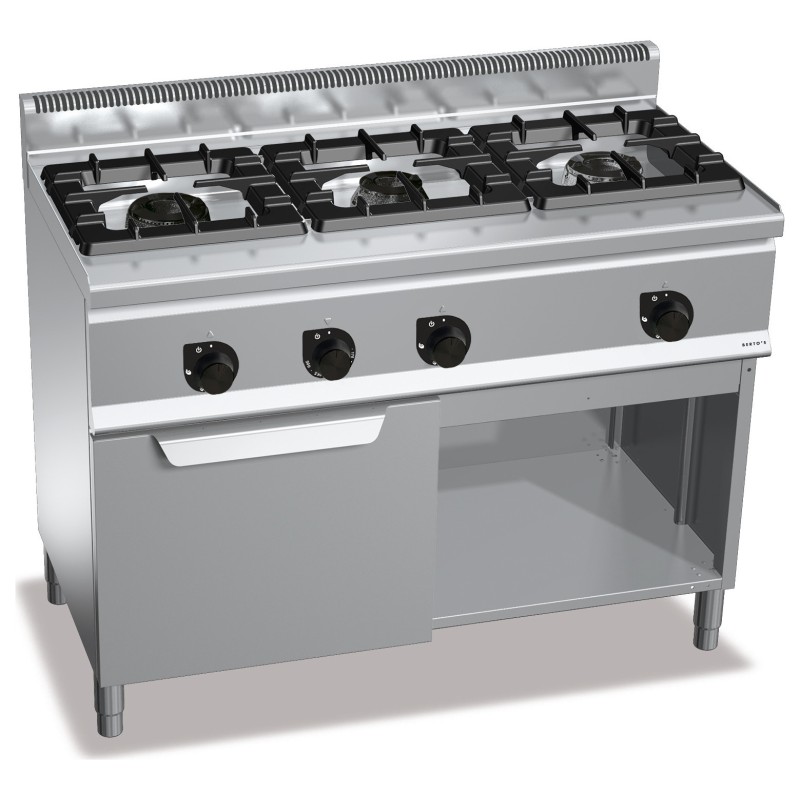 Cocina a gas industrial 3 fuegos High Power con horno GN 1/1 Berto's Plus 600