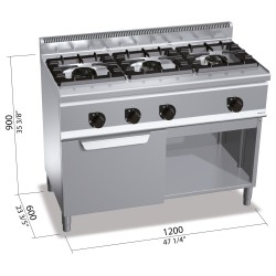 Cocina a gas industrial 3 fuegos High Power con horno GN 1/1 Berto's Plus 600