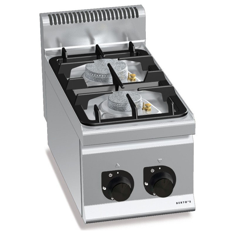 Cocina a gas industrial 2 fuegos de sobremesa 30 cm Berto's Plus 600