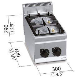 Cocina a gas industrial 2 fuegos de sobremesa 30 cm Berto's Plus 600