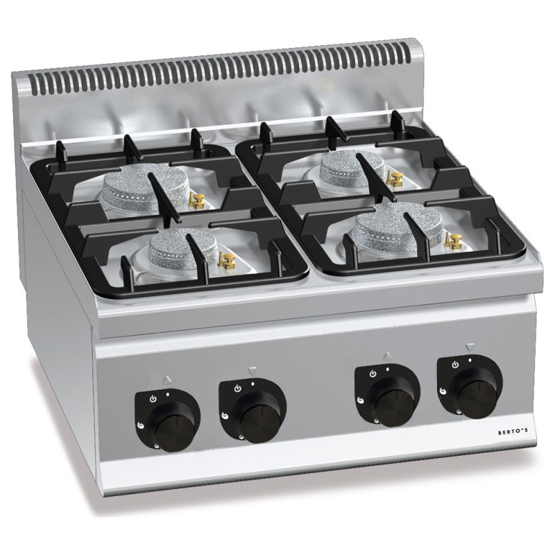 Cocina a gas industrial 4 fuegos de sobremesa Berto's Plus 600