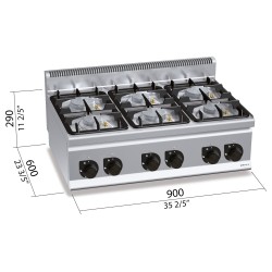 Cocina a gas industrial 6 fuegos de sobremesa Berto's Plus 600