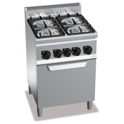 Cocina a gas industrial 4 fuegos con horno a gas GN 1/1 Berto's Plus 600
