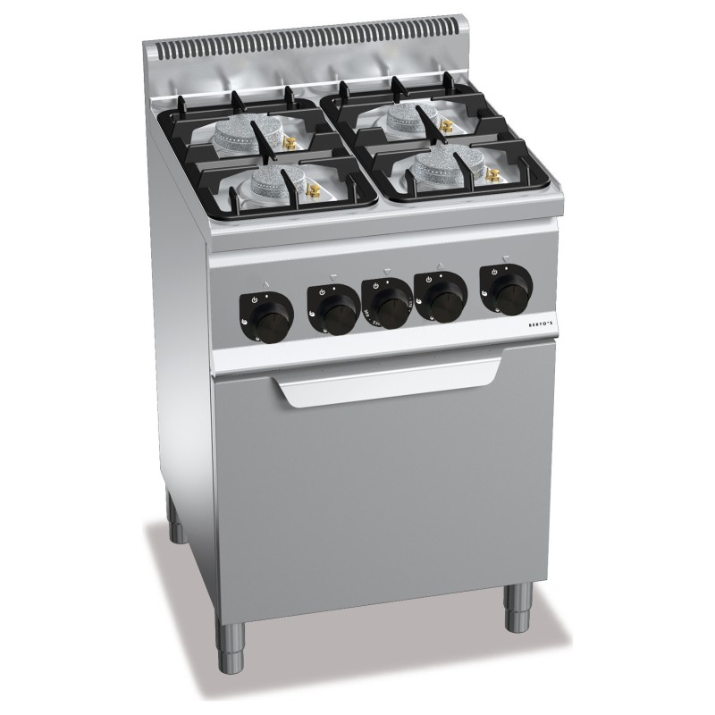 Cocina a gas industrial 4 fuegos con horno a gas GN 1/1 Berto's Plus 600