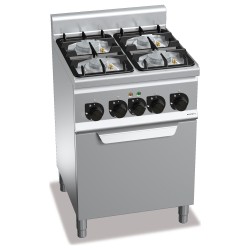Cocina a gas industrial 4 fuegos con horno eléctrico de convección Plus 600
