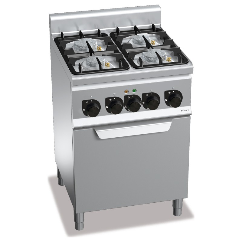 Cocina a gas industrial 4 fuegos con horno eléctrico de convección Berto's Plus 600