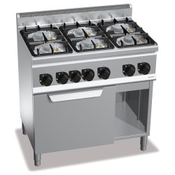 Cocina a gas industrial 6 fuegos con horno a gas GN 1/1 Plus 600