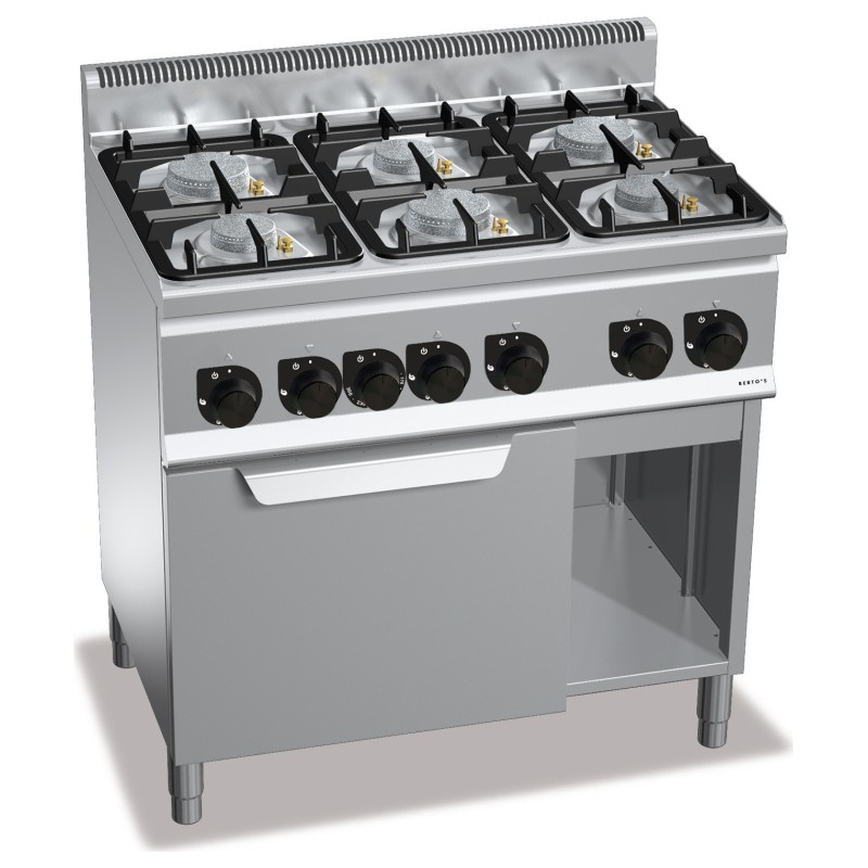Cocina a gas industrial 6 fuegos con horno a gas GN 1/1 Berto's Plus 600