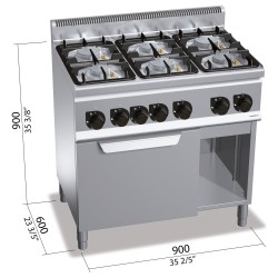 Cocina a gas industrial 6 fuegos con horno a gas GN 1/1 Berto's Plus 600