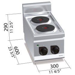 Cocina eléctrica industrial 2 placas de sobremesa Berto's Plus 600