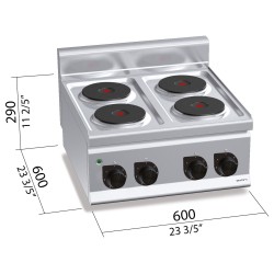 Cocina eléctrica industrial 4 placas de sobremesa Berto's Plus 600