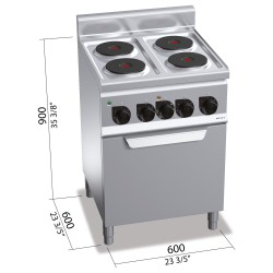 Cocina eléctrica industrial 4 placas con horno eléctrico de convección Berto's Plus 600