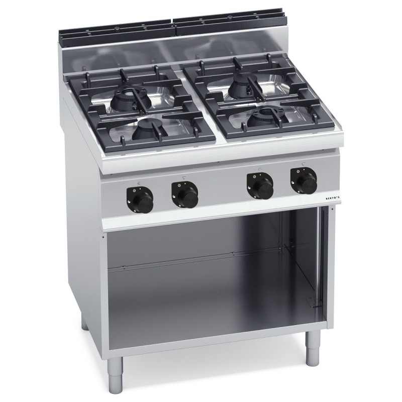 Cocina a gas industrial 4 fuegos con mueble Berto's Macros 700