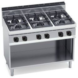 Cocina a gas industrial 6 fuegos con mueble Macros 700