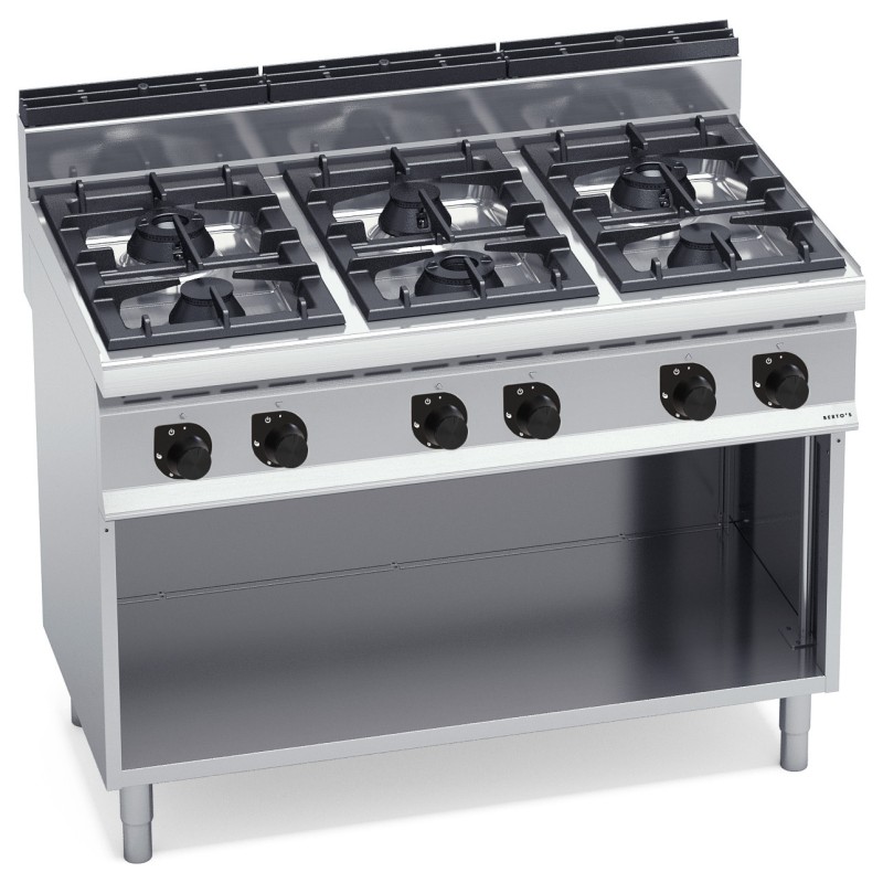 Cocina a gas industrial 6 fuegos Max Power con mueble Berto's Macros 700