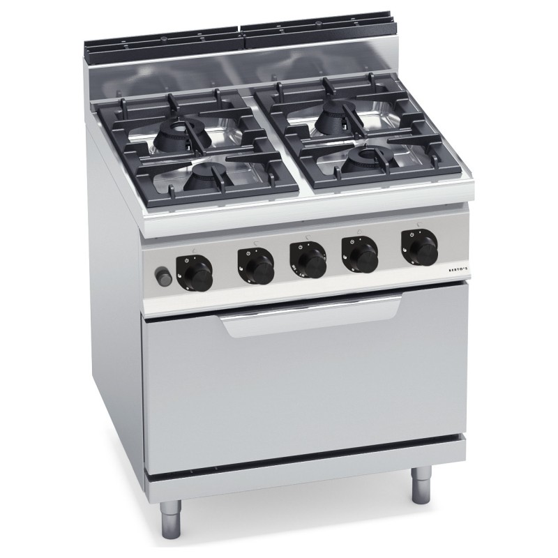 Cocina a gas industrial 4 fuegos Max Power con horno a gas GN 2/1 Berto's Macros 700