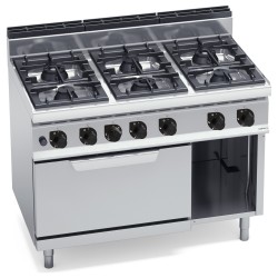 Cocina a gas industrial 6 fuegos con horno a gas GN 2/1 Macros 700