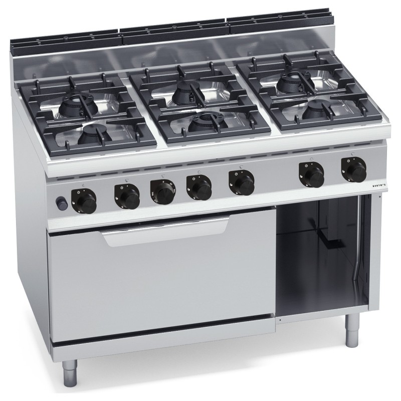 Cocina a gas industrial 6 fuegos Max Power con horno a gas GN 2/1 Berto's Macros 700