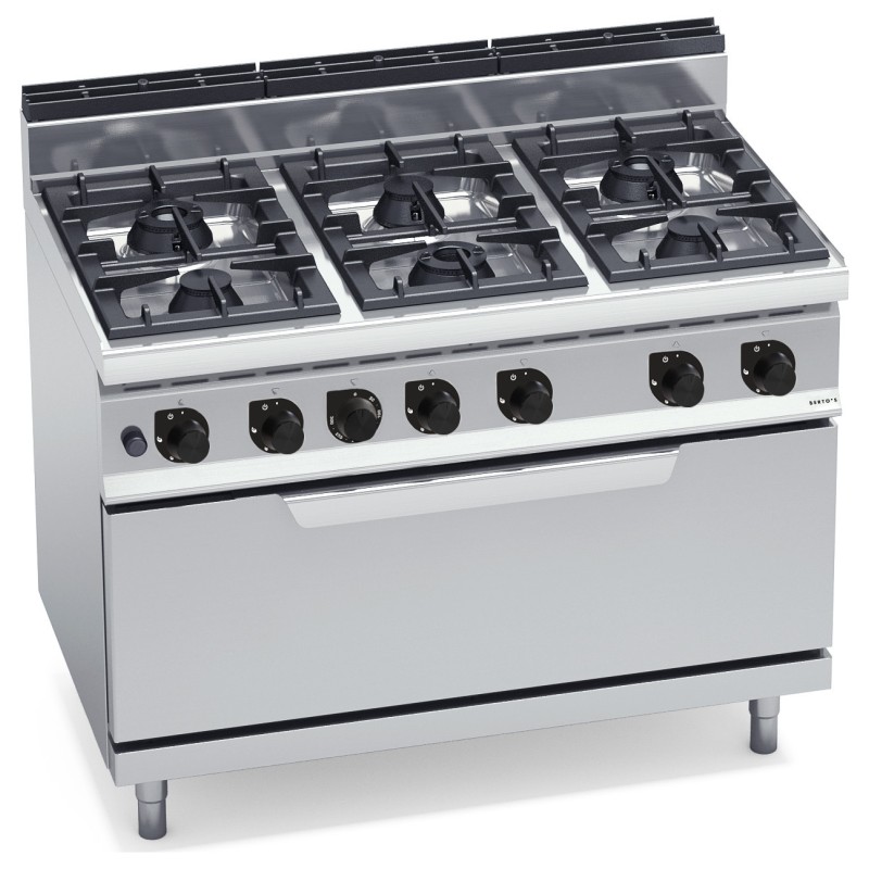 Cocina a gas industrial 6 fuegos Max Power con horno a gas Maxi Berto's Macros 700