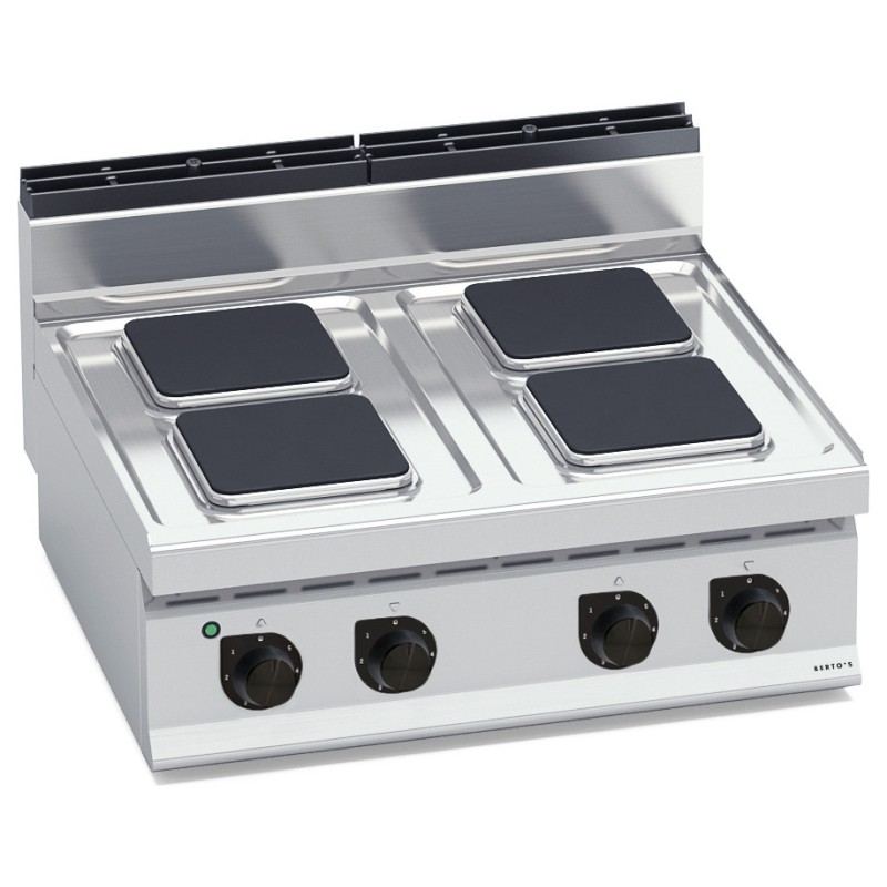 Cocina eléctrica industrial 4 placas cuadradas de sobremesa Berto's Macros 700