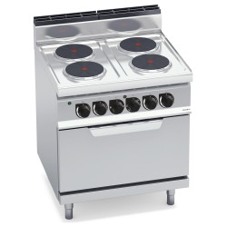 Cocina eléctrica industrial 4 placas redondas con horno eléctrico GN 2/1 Macros 700